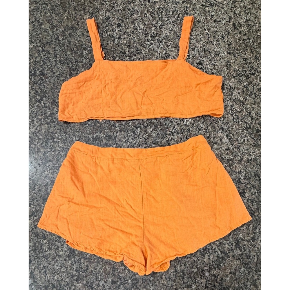 Showpo Orange Linen Blend Two Piece Set Crop Top and Shorts Womens Size 10